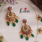 Simple Kemp Invisible Chain Chandbali Pendant With Green Beads Drop  NC2305