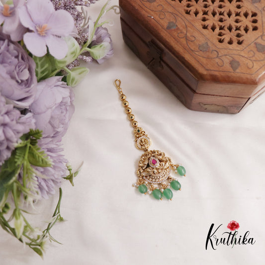 Premium Jadau Antique Teardrop Maang Tikka With Pearl Drops MT296 (Available In 2 Colours)