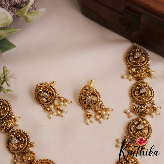 Elegant Antique Peacock Motifs Necklace With Pearl Drops NC2858