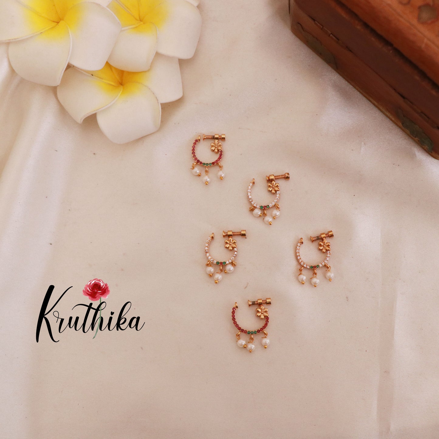 Gorgeous CZ pearl Nose rings/ Nathu/ Nath [ Assorted colors] N27