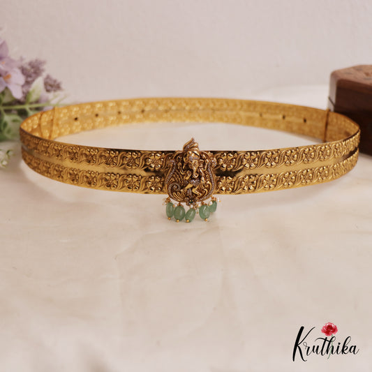 Elegant Antique Nagas Ganesha Hip Belt With Pearl And Bead Drops V323