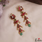 Classic Floral Peacock Motifs Jadau Earrings With Green Bead Drop E1144