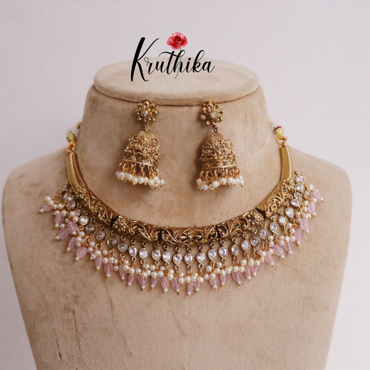 Beautiful AD Hasli with Beads Drops NC2226 (Available in 3 Colours)