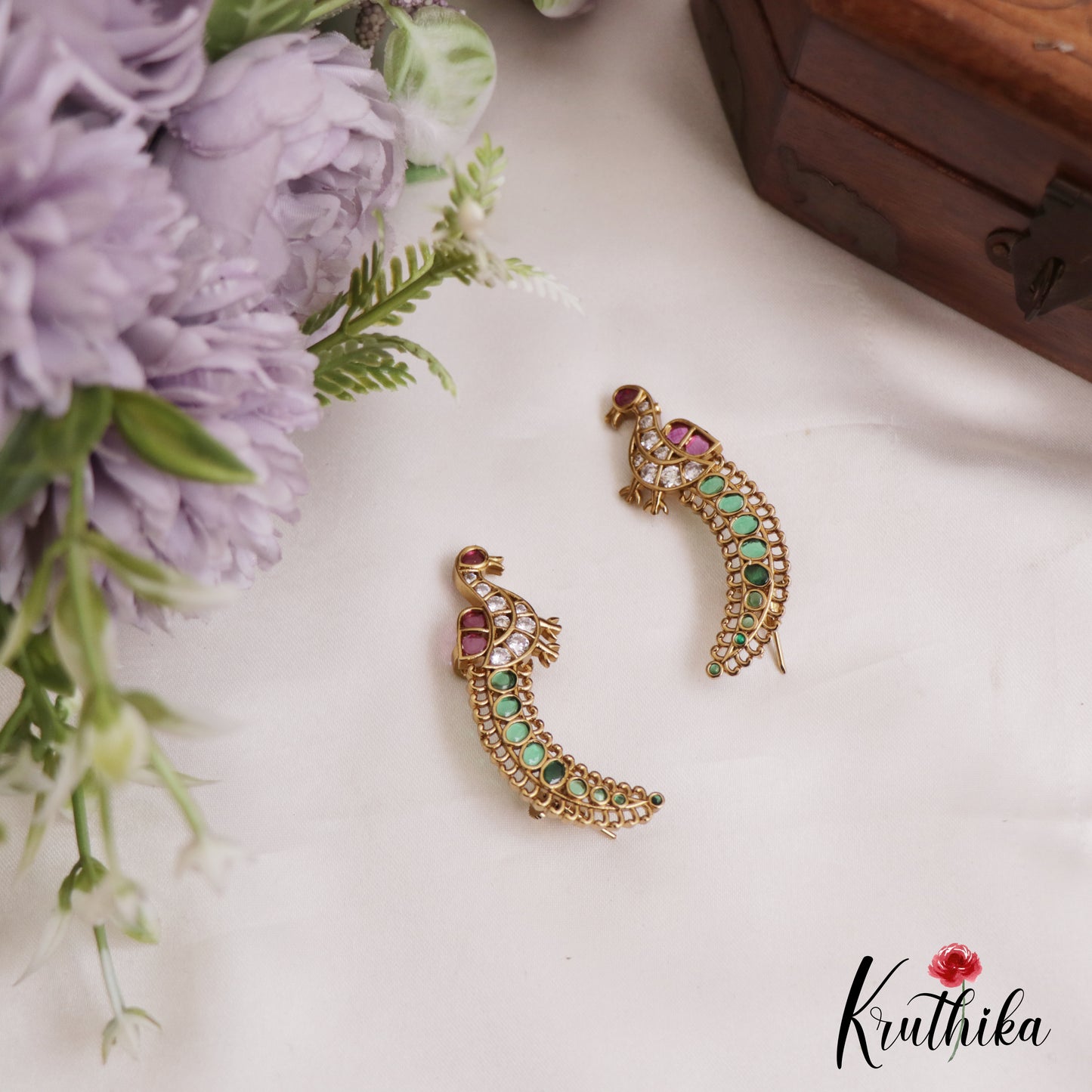 Pretty Kemp Stone Peacock Ear Climbers / Ear Cuffs E1005 (Available In 2 Colors)
