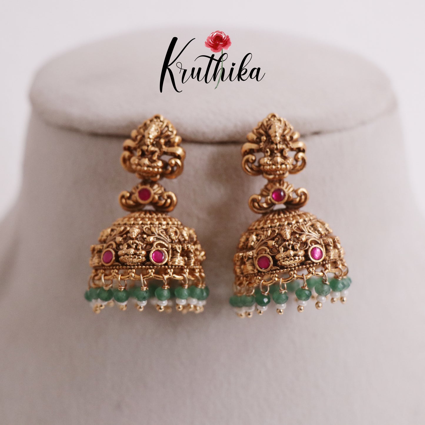Elegant AD Lakshmi Jhumkas with Beads Drops E714 (Available in 2 Colours)