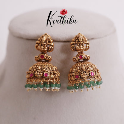 Elegant AD Lakshmi Jhumkas with Beads Drops E714 (Available in 2 Colours)