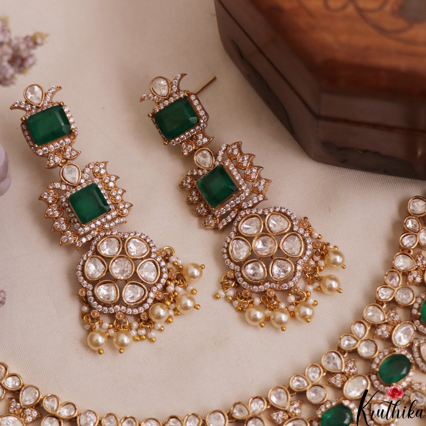 Grand Floral Motifs Polki Victorian Choker With Pearl Drops NC3019 (Available In 4 Colors)