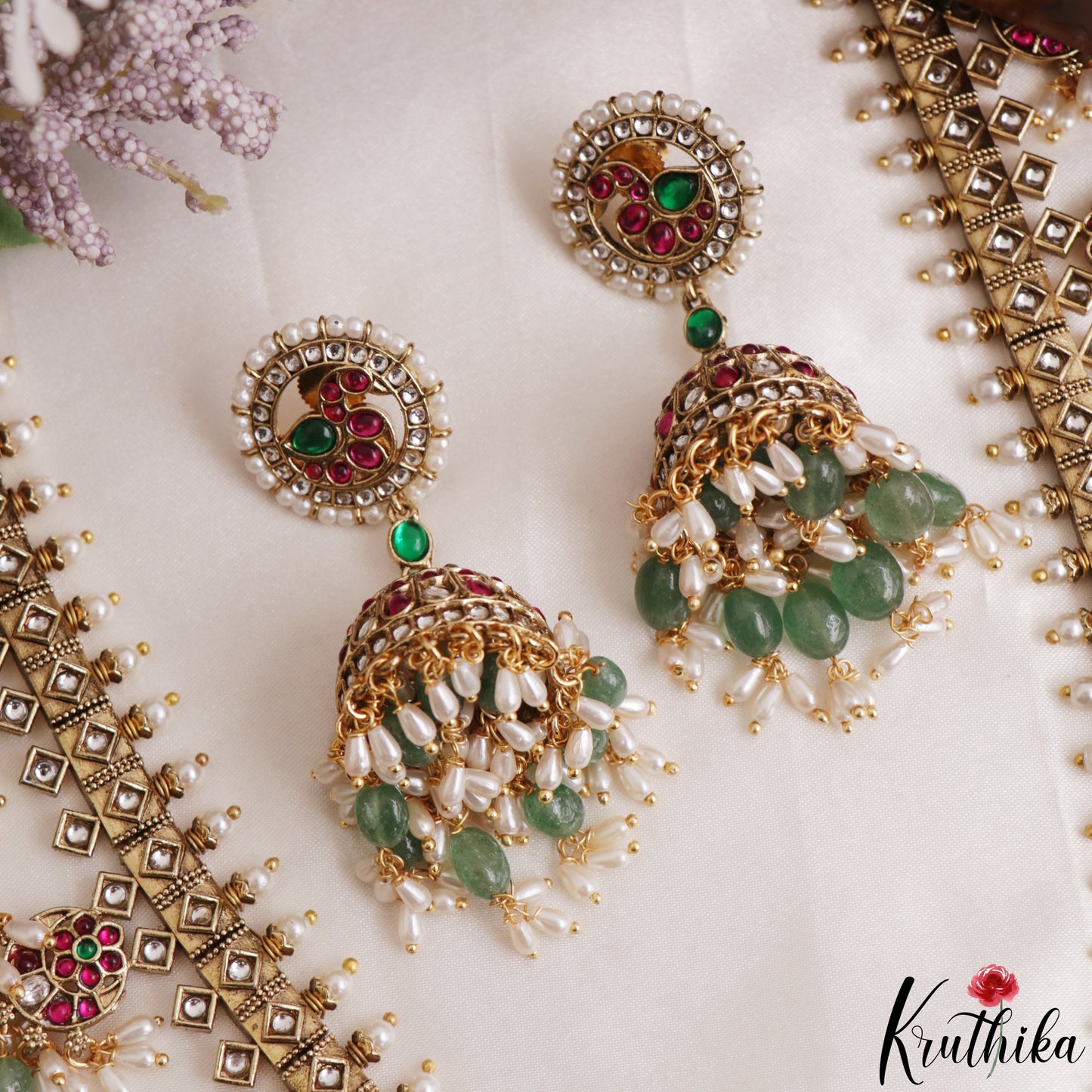 Premium Peacock Floral Motifs Guttapoosalu Jadau Haaram LH2172