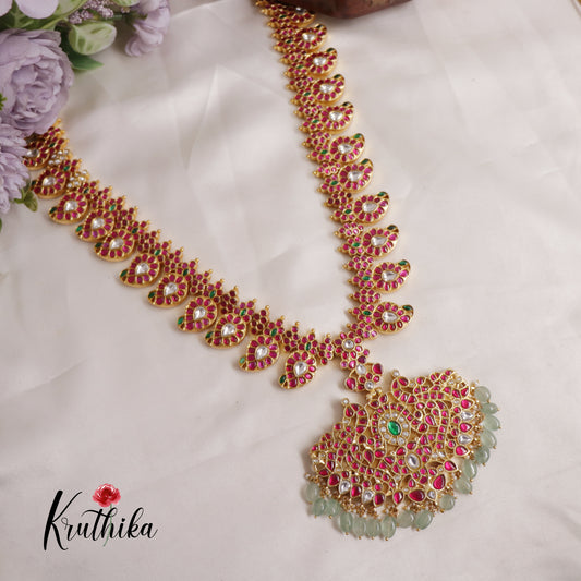 Premium Two-in-One Reversible Mango Jadau Kundan With Beads Haaram LH2009