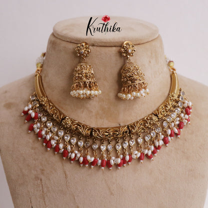 Beautiful AD Hasli with Beads Drops NC2226 (Available in 3 Colours)