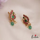 Trendy Peacock Motifs Kemp Stud Earrings With Green Bead Drops E964