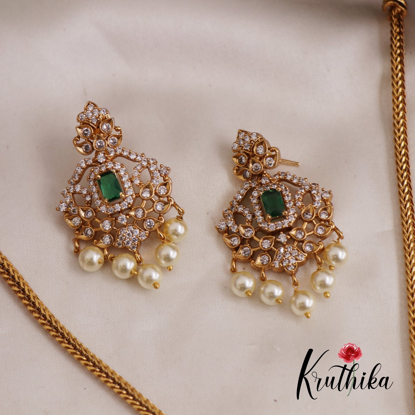 Beautiful Leaf AD Stone Hasli Necklace With Pearl Drops NC2600