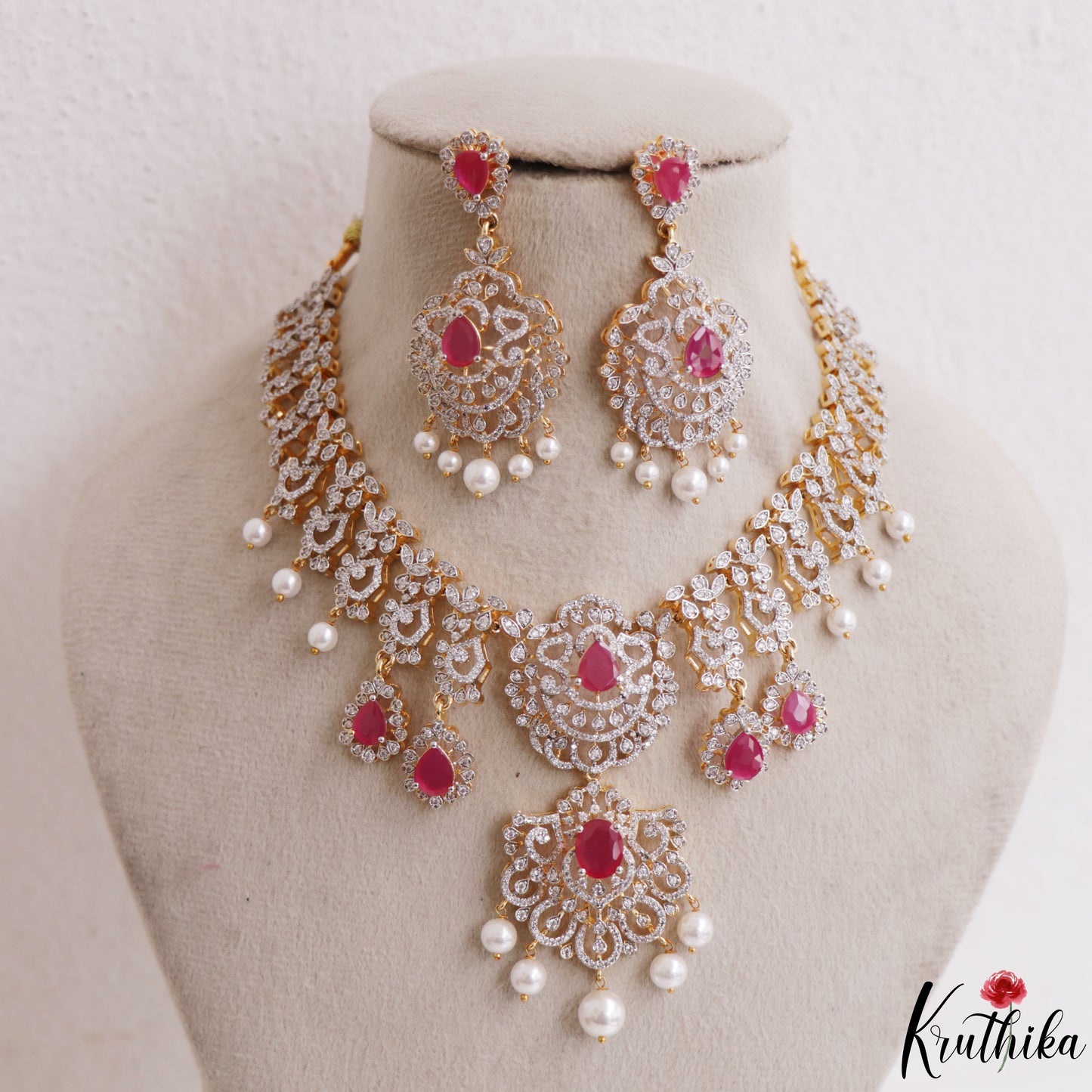Trendy Teardrop Motifs CZ Victorian Necklace NC3267 (Available In 2 Colors)
