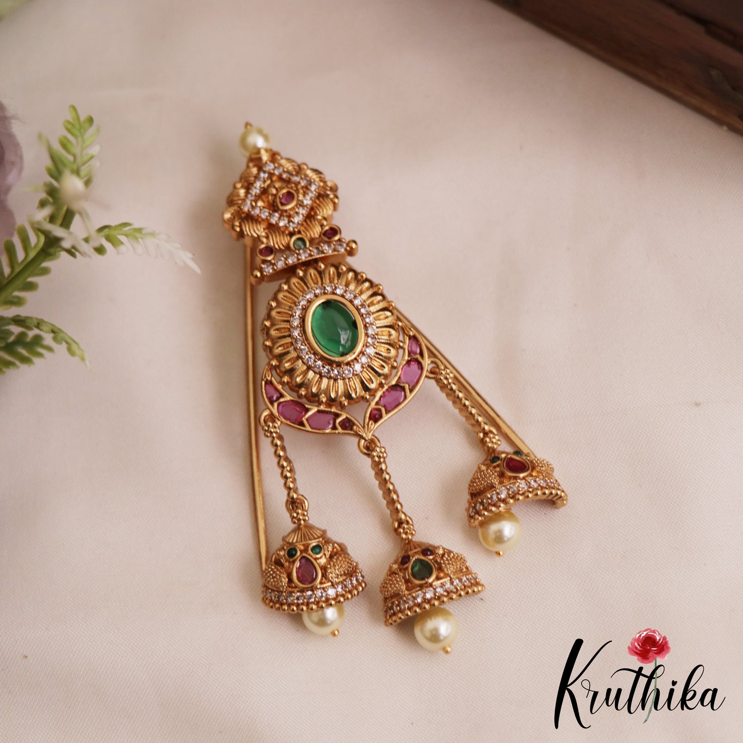 Stunning Floral Kemp Jada Billa With Half Jhumka  J377