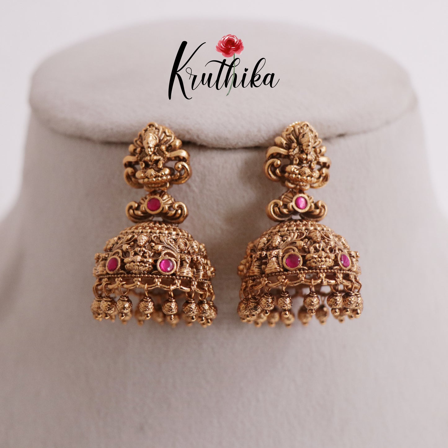 Elegant AD Lakshmi Jhumkas with Beads Drops E714 (Available in 2 Colours)