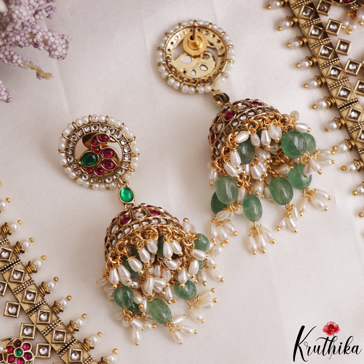Premium Peacock Floral Motifs Guttapoosalu Jadau Haaram LH2172