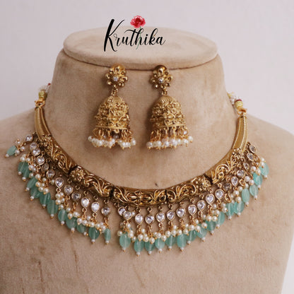 Beautiful AD Hasli with Beads Drops NC2226 (Available in 3 Colours)