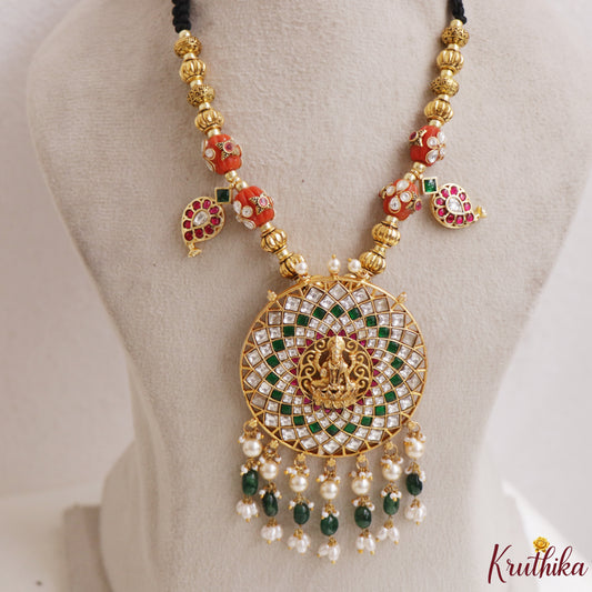 Pretty Lakshmi Jadau Pendant Black Thread Necklace NC3317