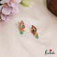 Trendy Peacock Motifs Kemp Stud Earrings With Green Bead Drops E964