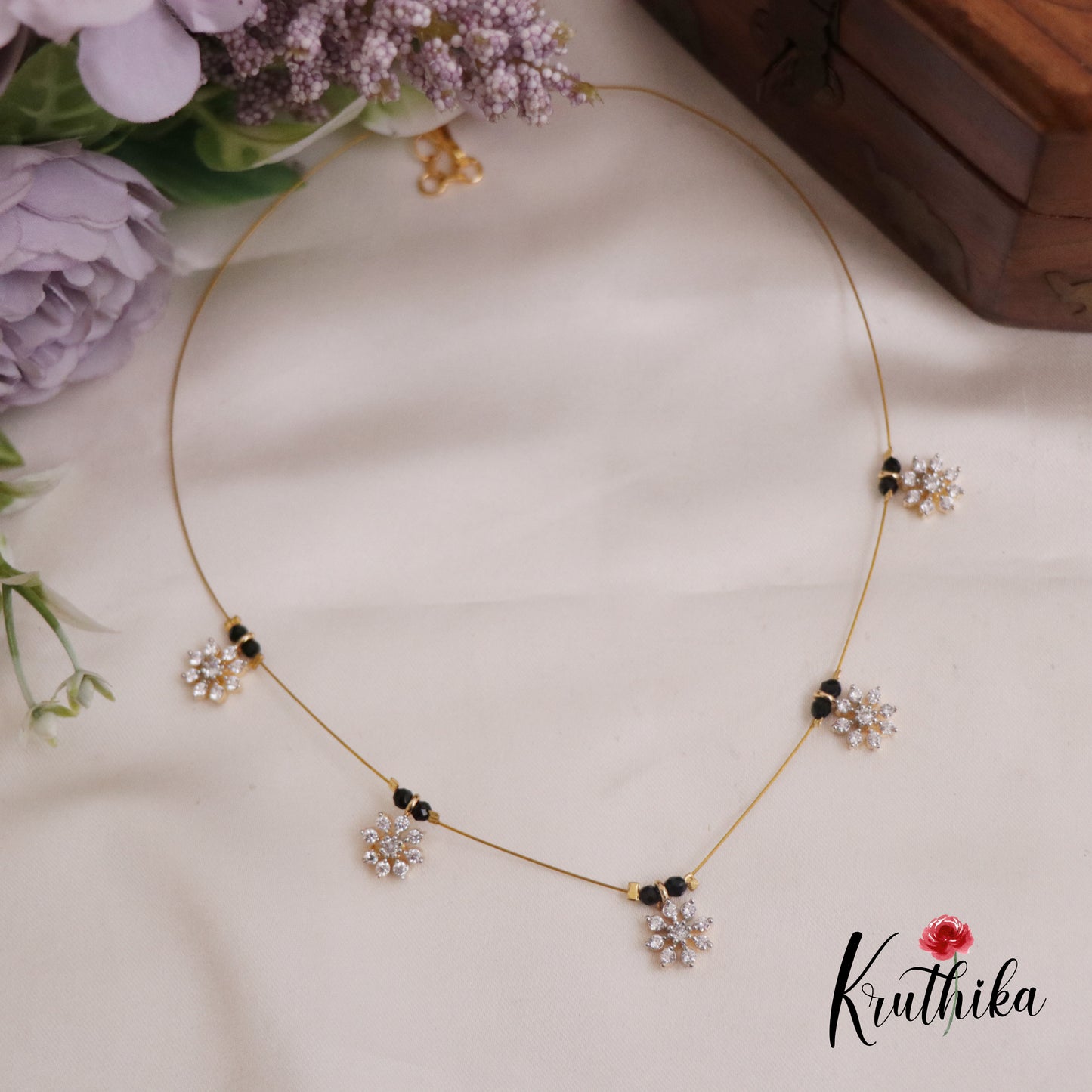 Beautiful CZ Sparkling Black Bead Invisible Chain NC2313