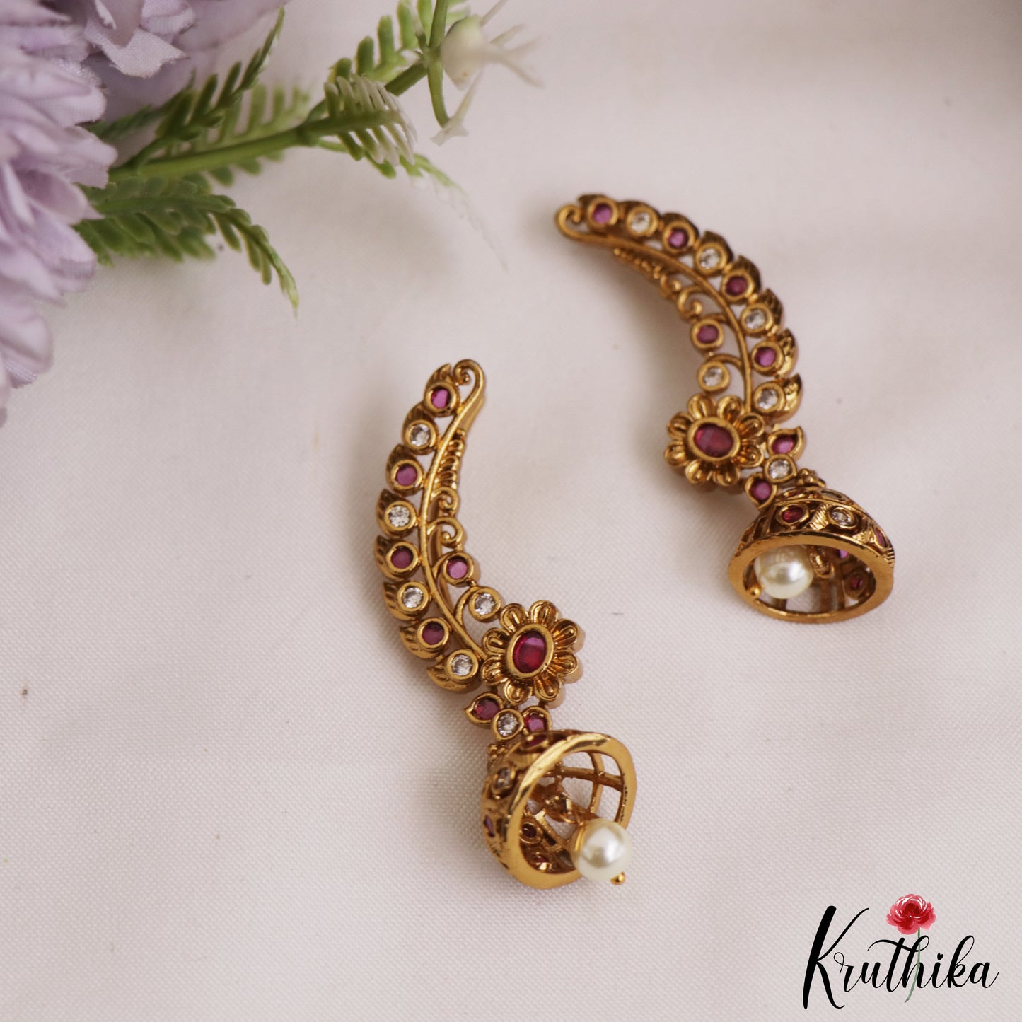 Beautiful Floral Motifs Earcuffs With Jhumka E1044