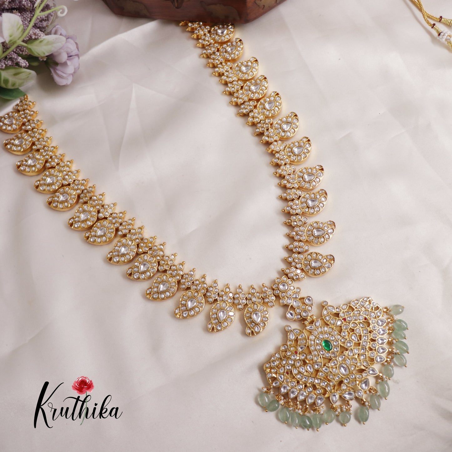 Premium Two-in-One Reversible Mango Jadau Kundan With Beads Haaram LH2009