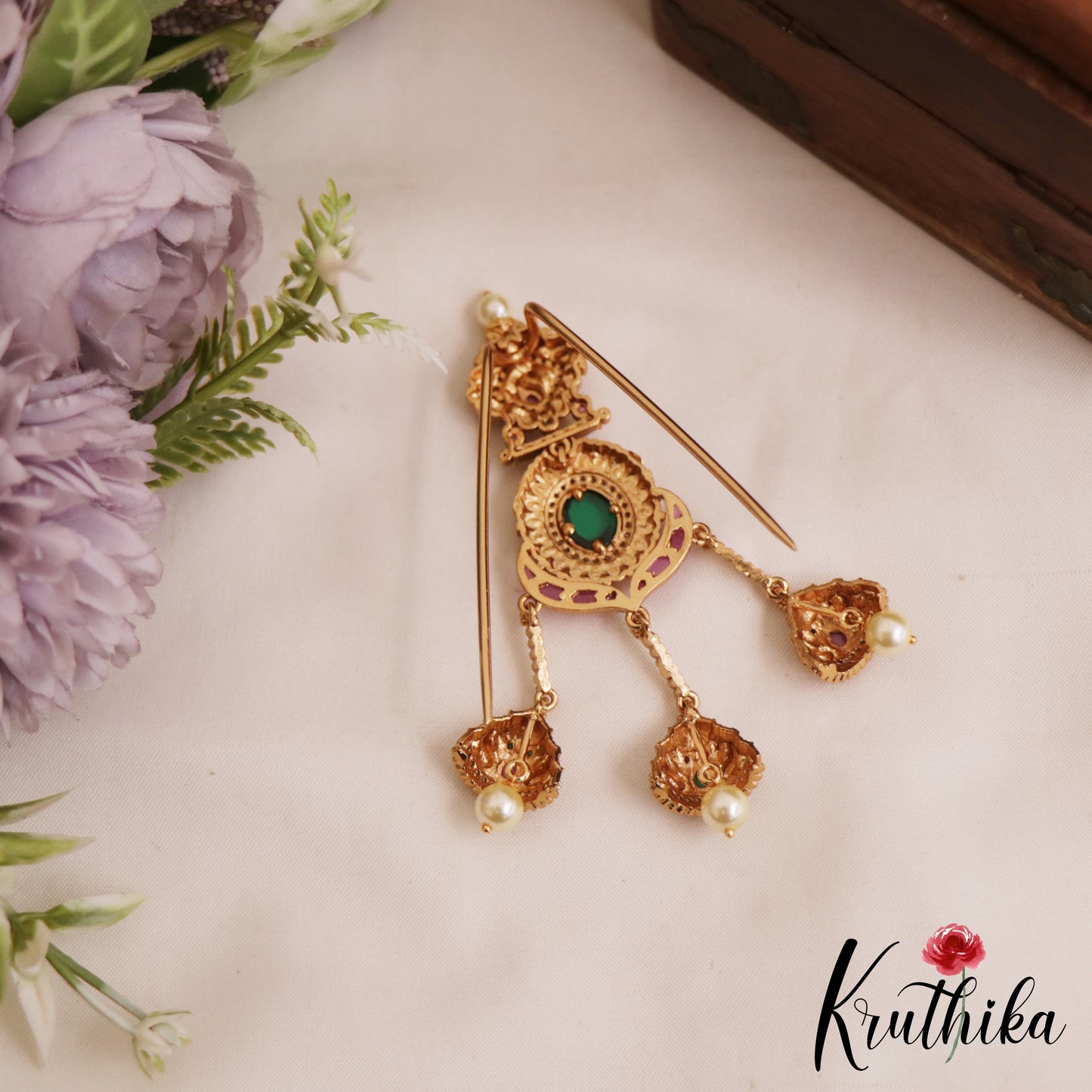 Stunning Floral Kemp Jada Billa With Half Jhumka  J377