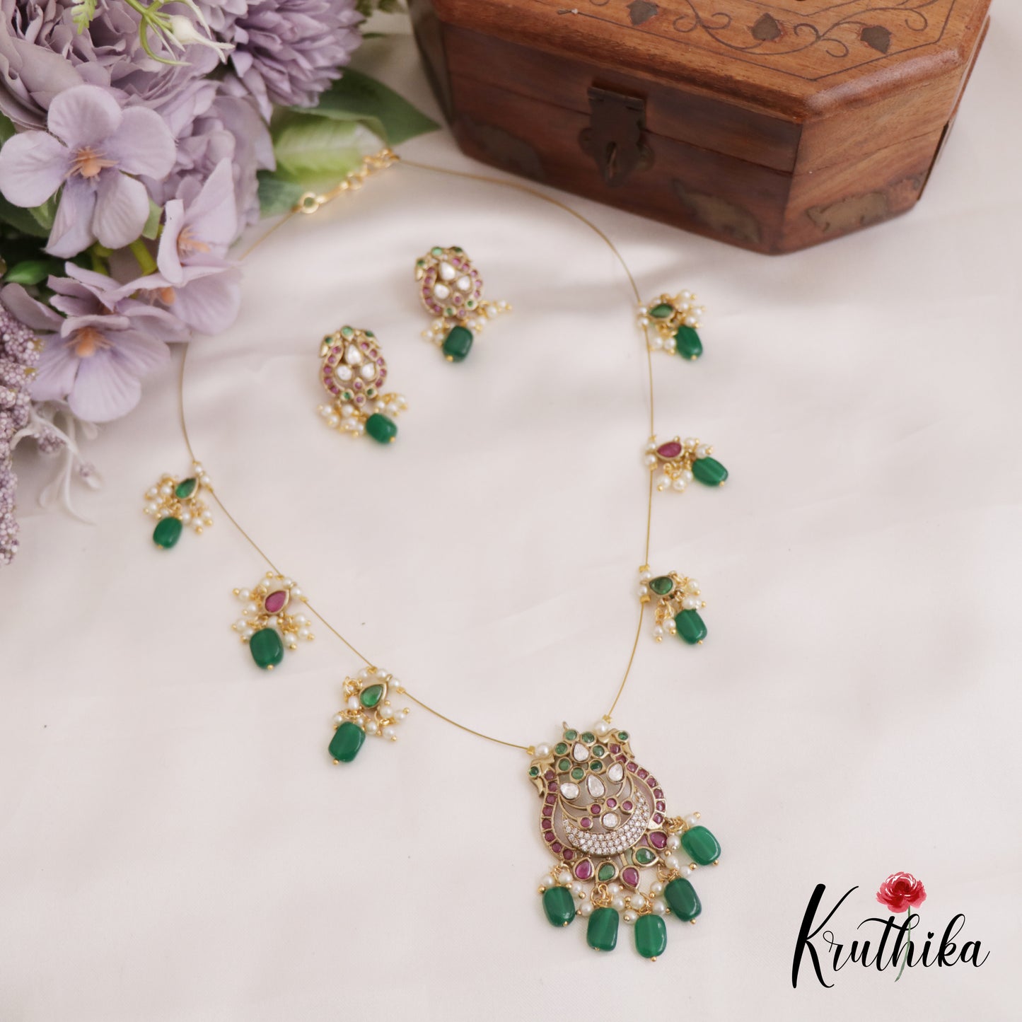 Trendy Kemp Peacock Motifs Invisible Chain With Beads Drops NC2701 (Available In 3 Colors)