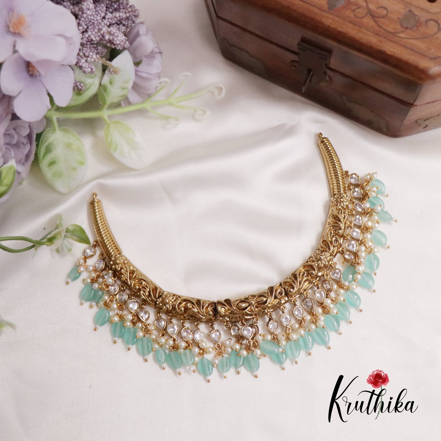 Beautiful AD Hasli with Beads Drops NC2226 (Available in 3 Colours)