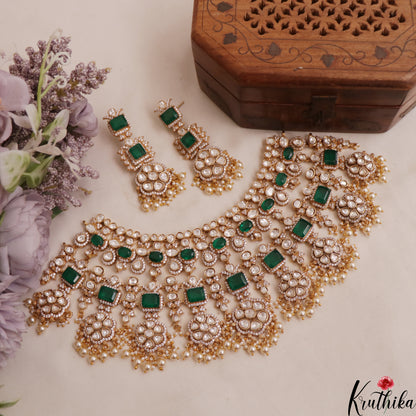 Grand Floral Motifs Polki Victorian Choker With Pearl Drops NC3019 (Available In 4 Colors)