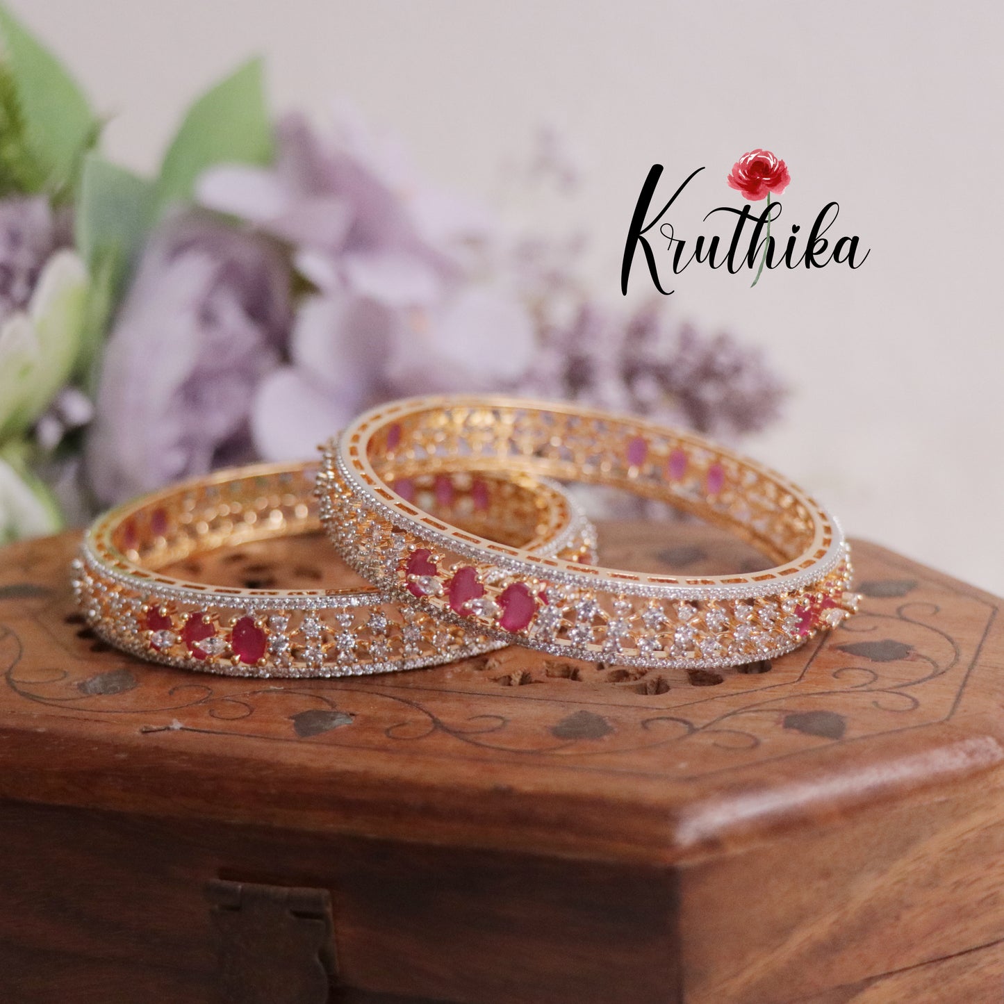 Beautiful CZ Sparking Crimson Charm Bangles B215 (Available in 2 Colours)