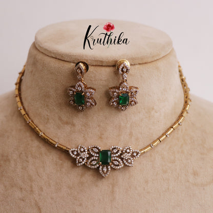 Simple CZ Floral Bloom Pipe Necklace NC2259 (Available in 2 Colors)