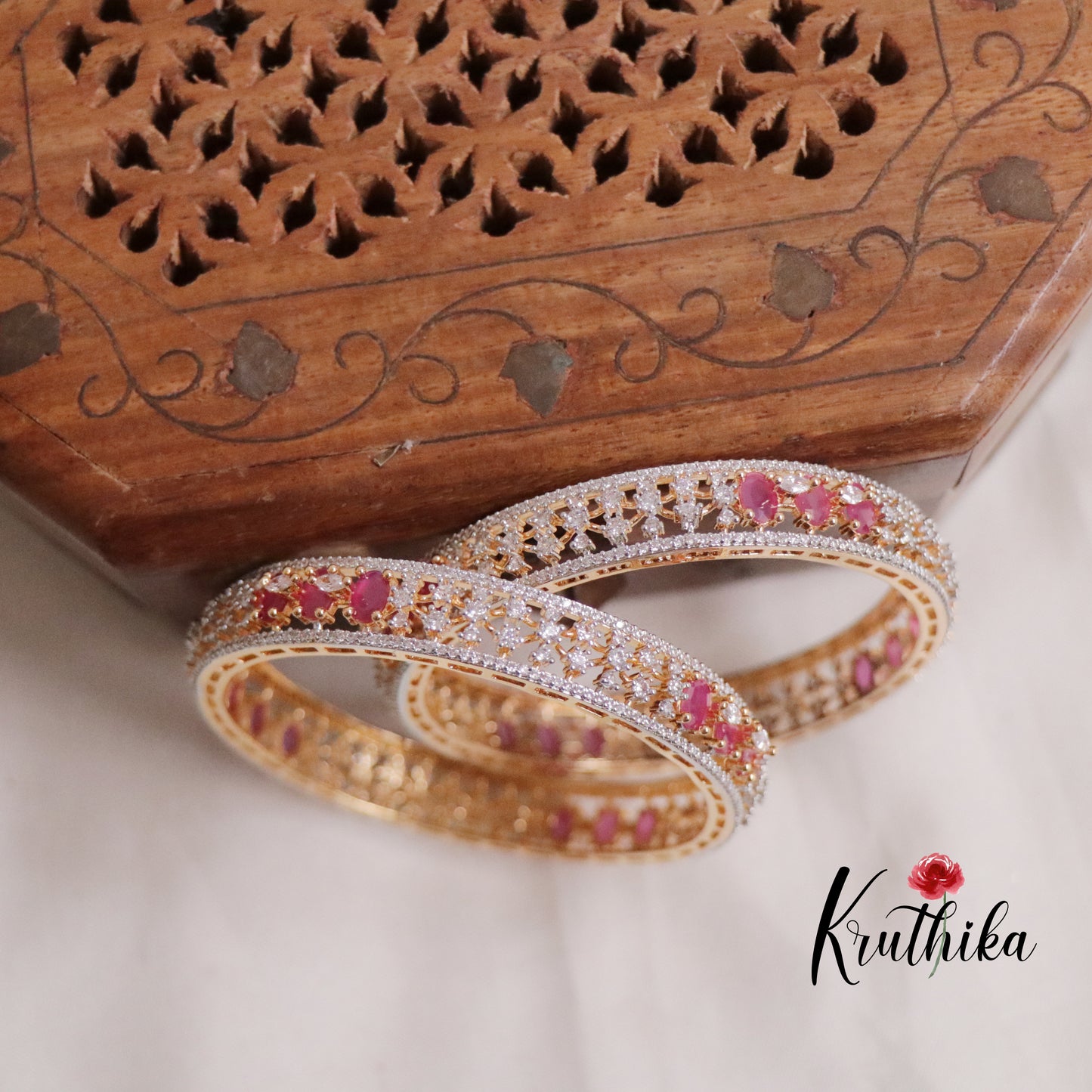 Beautiful CZ Sparking Crimson Charm Bangles B215 (Available in 2 Colours)