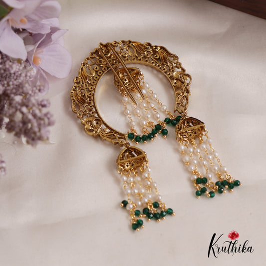 Beautiful Peacock Half Moon Shape Jhumka With Pearl Drops Jada Billa J258
