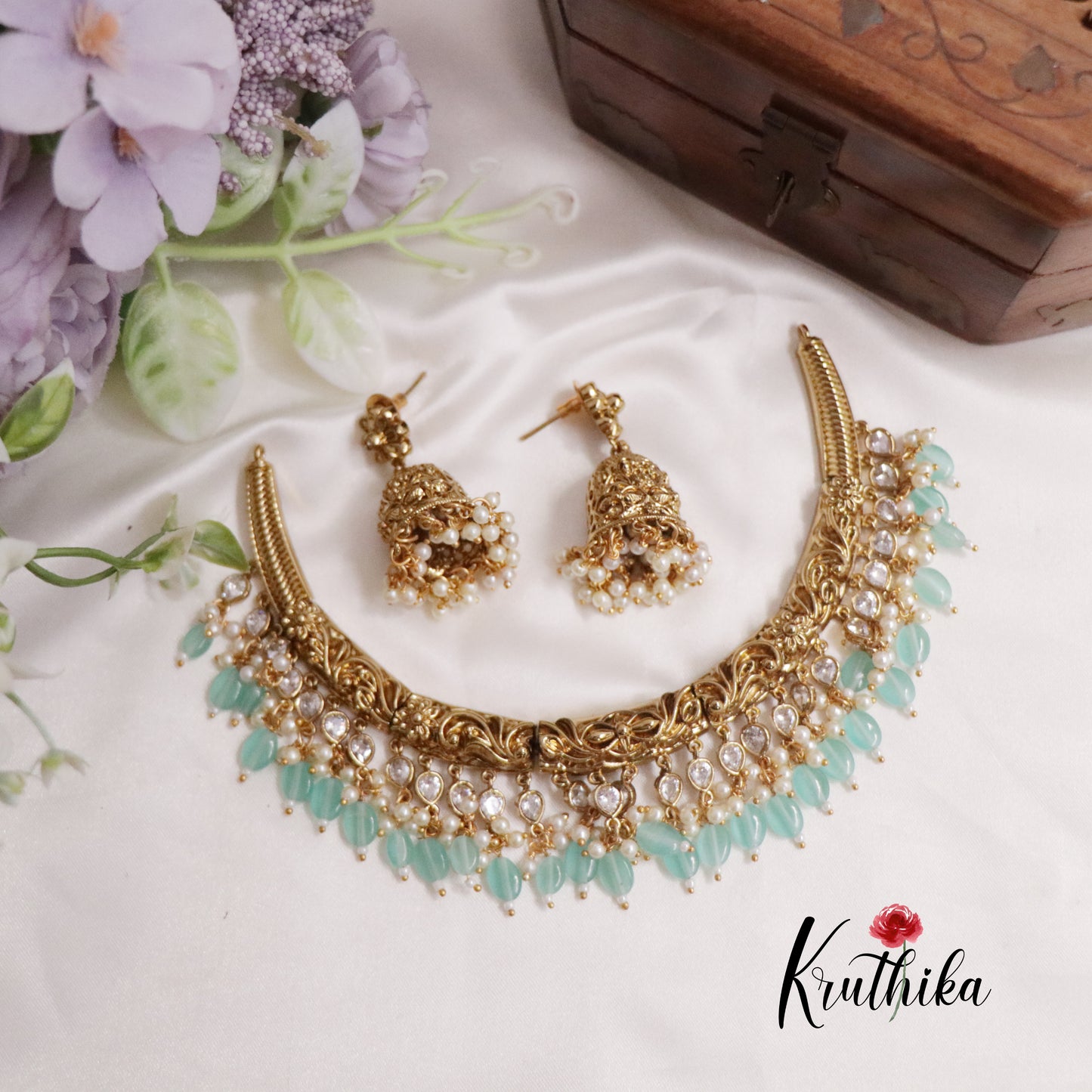 Beautiful AD Hasli with Beads Drops NC2226 (Available in 3 Colours)