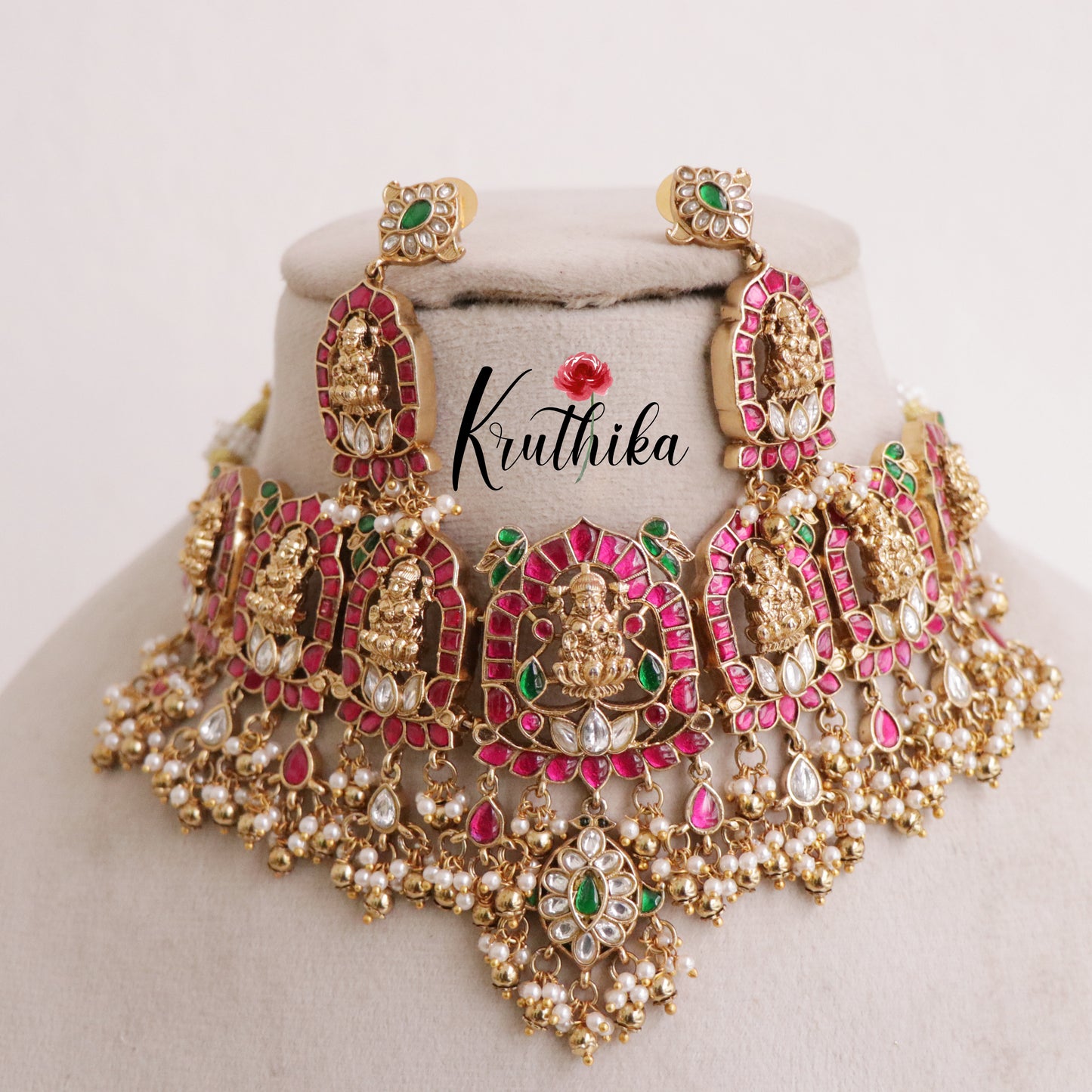 Royal Lakshmi Jadau bead drops Choker NC1898 (Available in three colors)