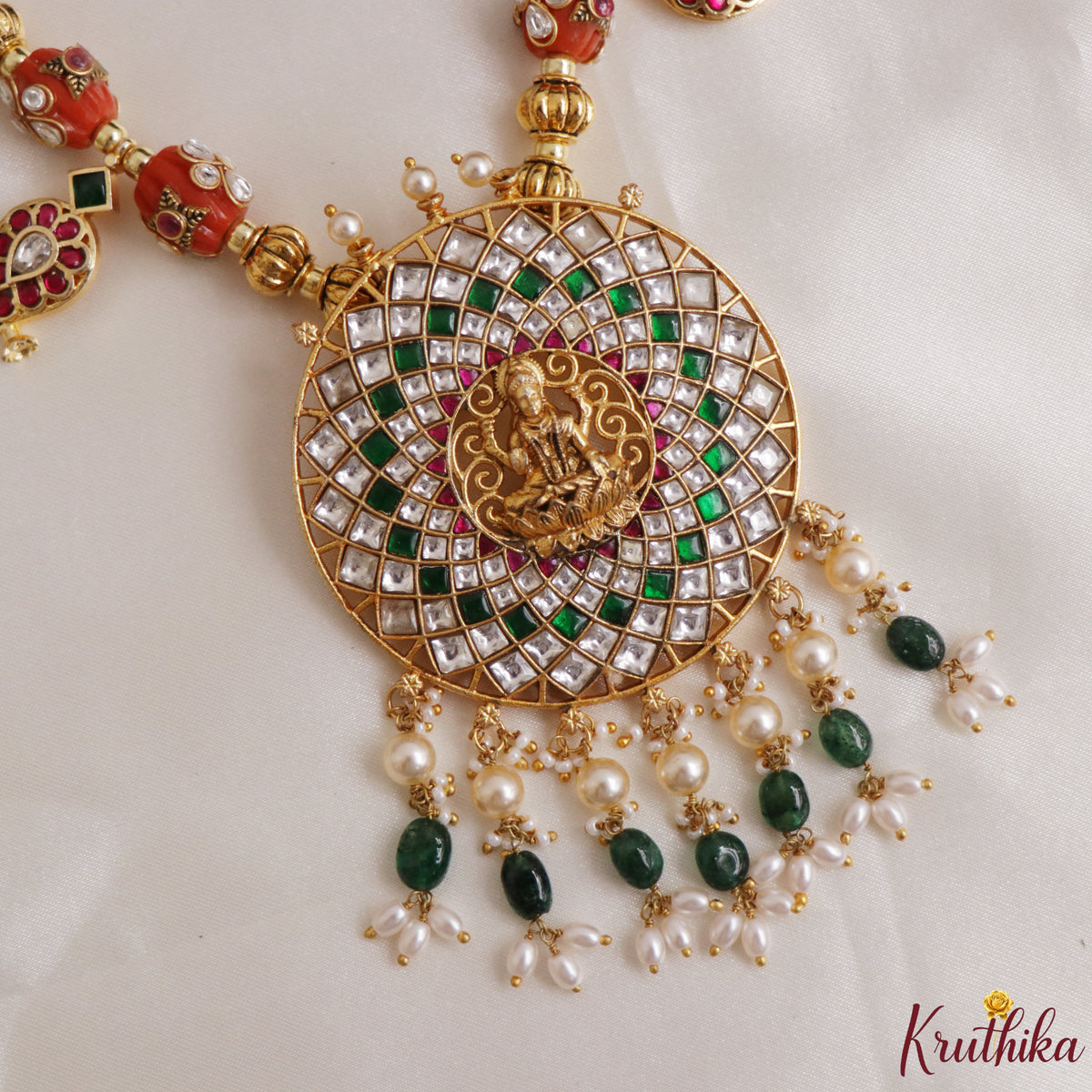 Pretty Lakshmi Jadau Pendant Black Thread Necklace NC3317