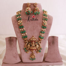 Pretty Emerald pearl beads Lakshmi Jadau Mid length haarm LH631( Available in 2 Colours)