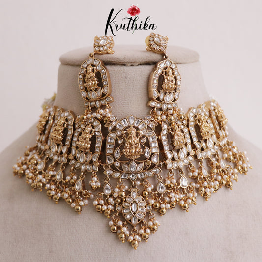 Royal Lakshmi Jadau bead drops Choker NC1898 (Available in three colors)