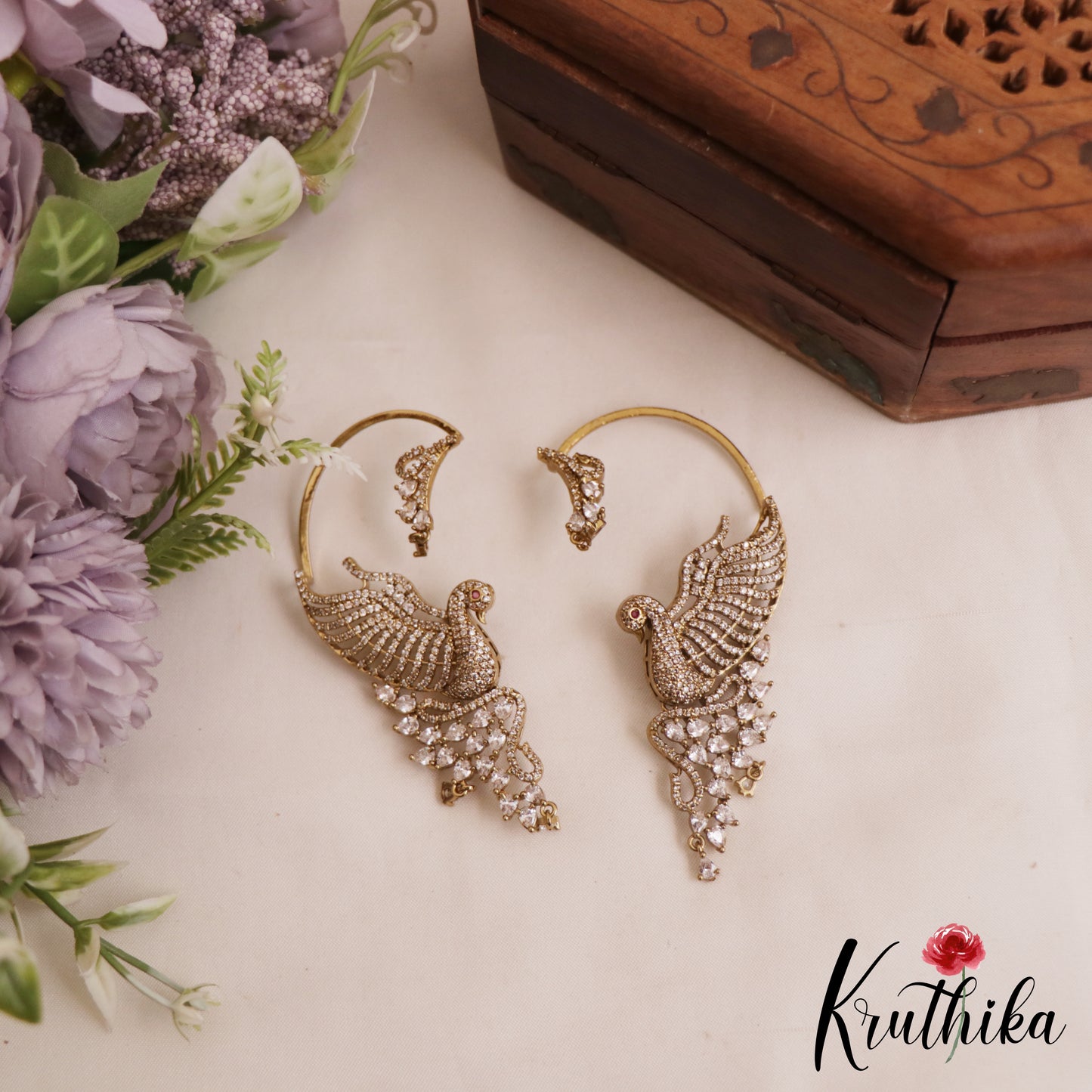 Elegant Trendy AD Sparkling Victorian Peacock Earcuff E1039 (Available In 3 Colors)