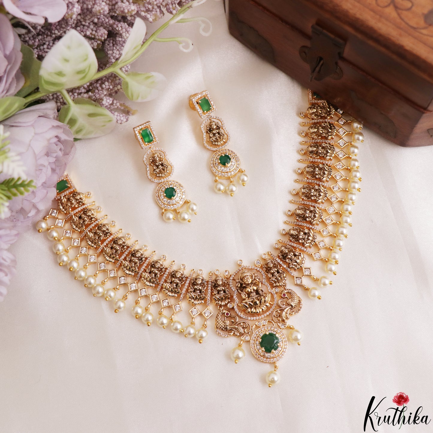 Premium Antique Nagas Lakshmi Motifs Temple Choker With Pearl Drops NC3178 (Available In 2 Colors)