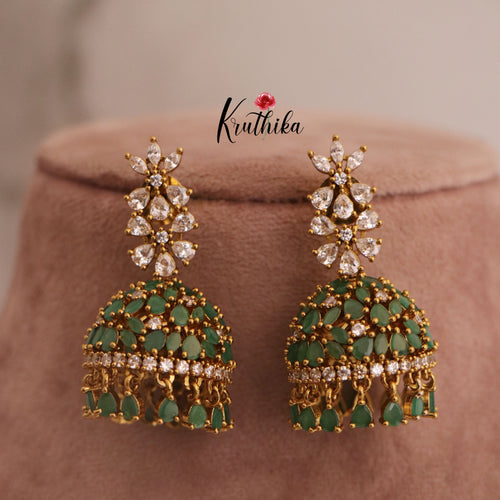 Trendy Victorian AD Stone Jhumkas E493 (Colors available)