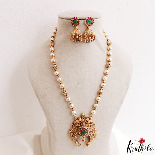 Classic Antique Peacock Motifs Pearl Bead Mala NC3228