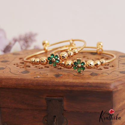Pretty Gold-Tone Floral Adjustable Kada B511 (Set Of 2)|(Available In 2 Colors)