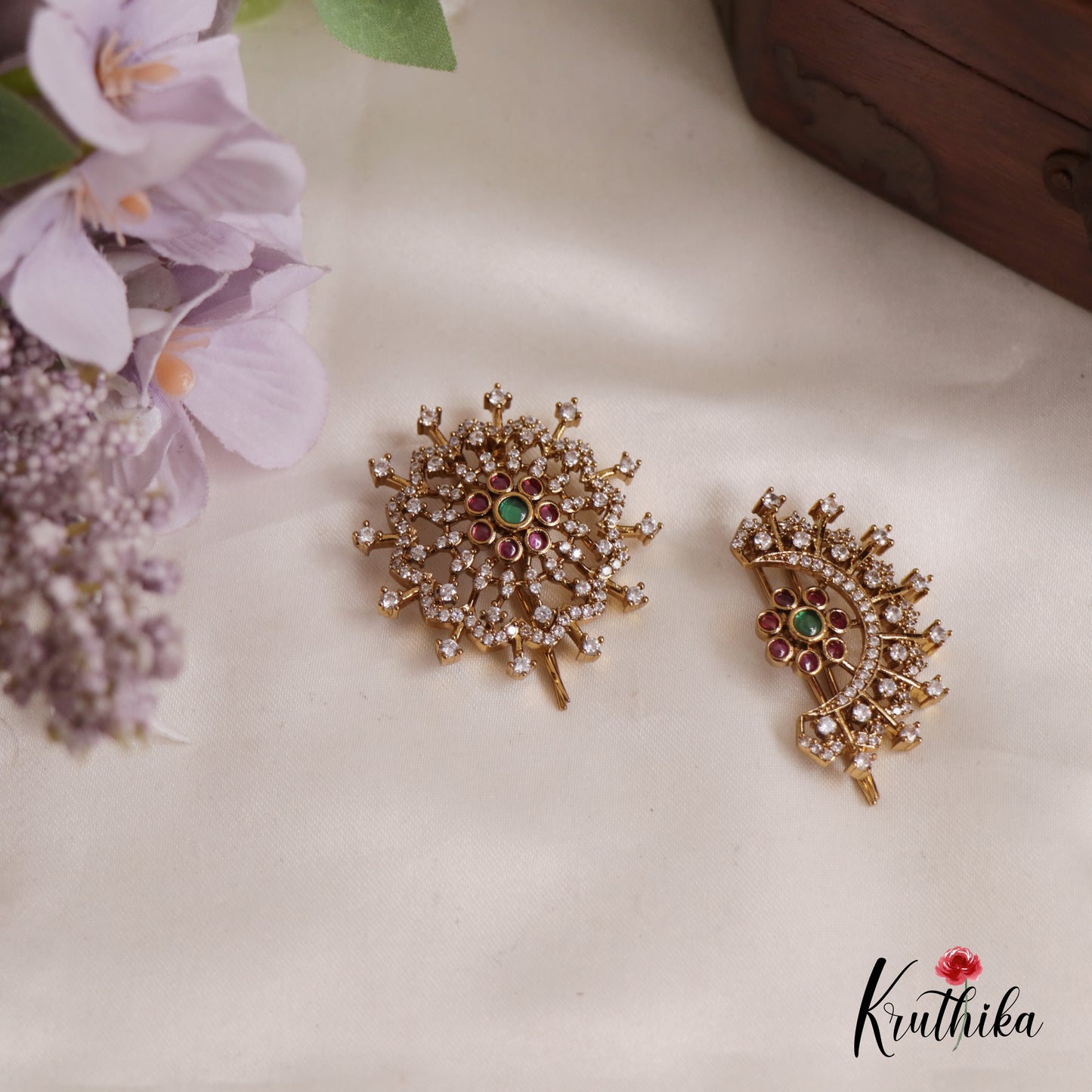 Classic AD Floral Chandra Surya Hair Ornaments J263