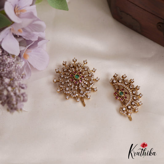 Classic AD Floral Chandra Surya Hair Ornaments J263