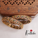 Trendy CZ Antique Leaf Motif Bangles B291 (Available in 3 Colours) (Set of 2 Bangles)