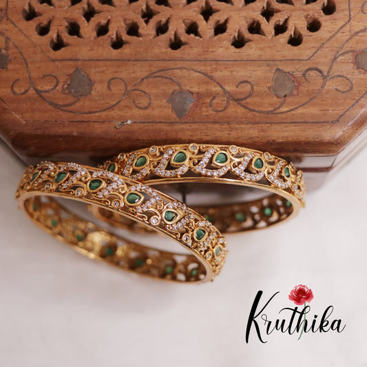 Trendy CZ Antique Leaf Motif Bangles B291 (Available in 3 Colours) (Set of 2 Bangles)