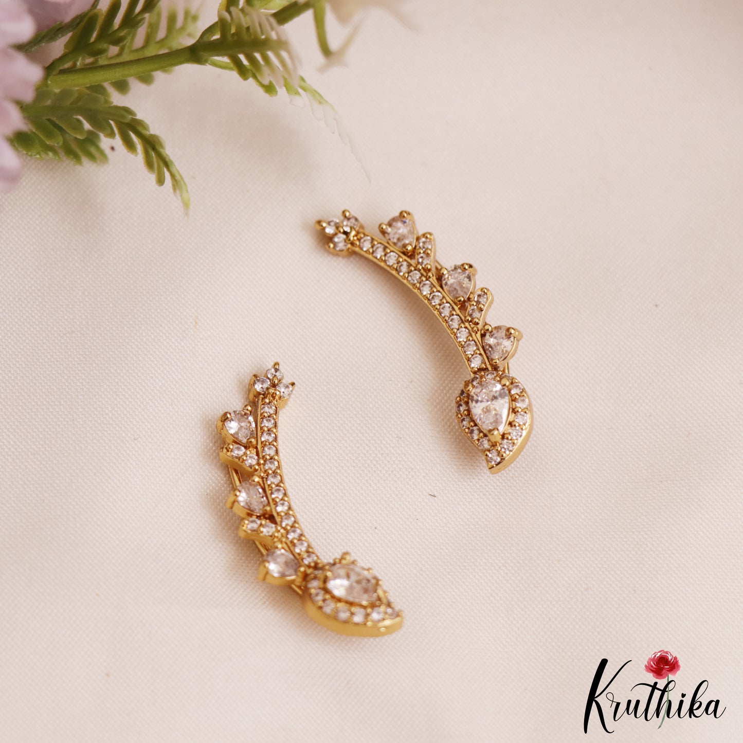 Beautiful Teardrop Motifs AD Coral Ear Climbers / Ear cuffs E1042 (Available In 3 Colors)