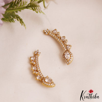 Beautiful Teardrop Motifs AD Coral Ear Climbers / Ear cuffs E1042 (Available In 3 Colors)